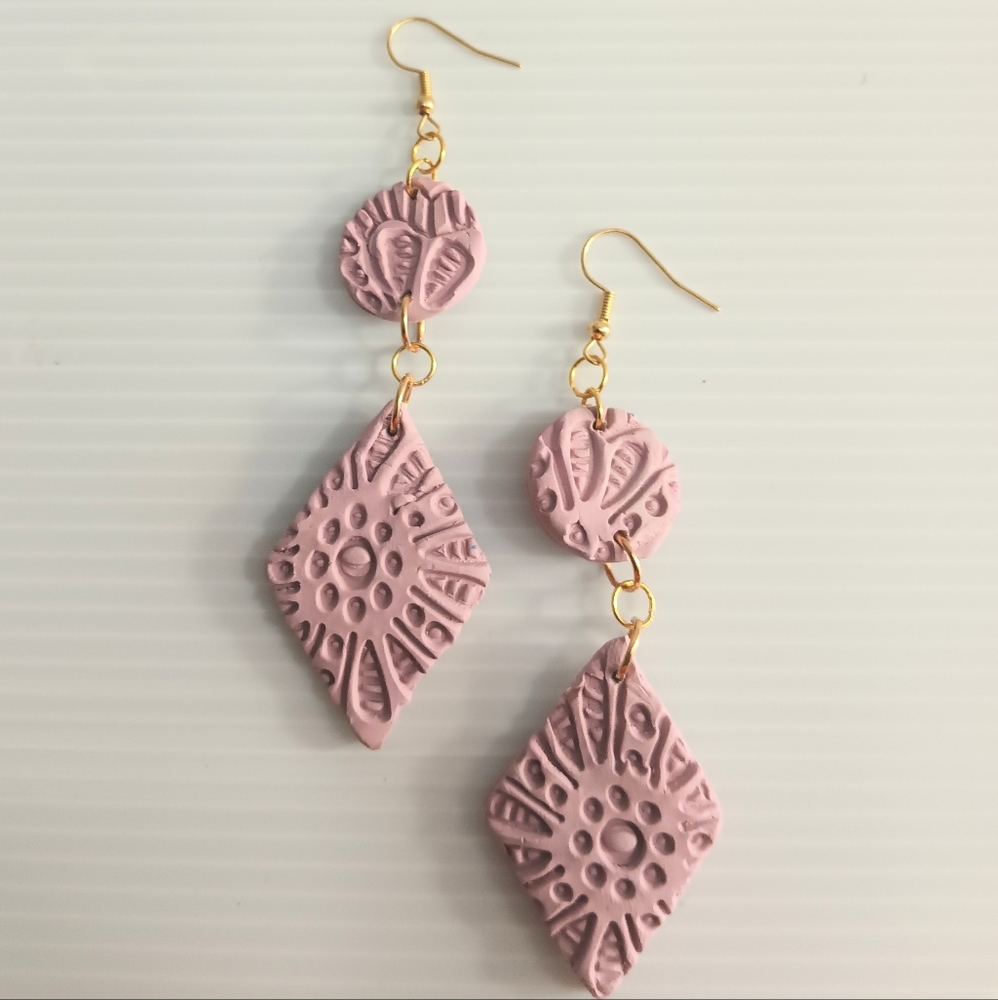 Polymer Clay Flower Embrossed Earrings